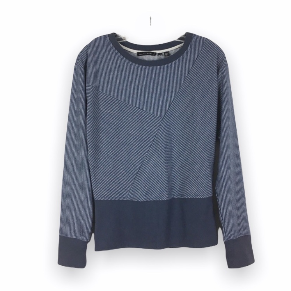 William Rast Blue Gray Asymmetrical Geometric Striped Sweatshirt Top Medium M